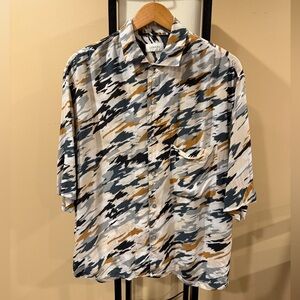 Lemaire Cream Tiger Camo SS18 Convertible Collar Viscoe Shirt